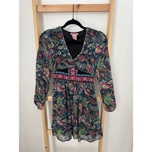 Flying Tomato Womens Dress XS Boho Cottage Core Colorful Paisley Embroidered